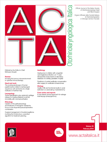 Cover of ACTA Otorhinolaryngologica Italica - Issue 1 - February 2019